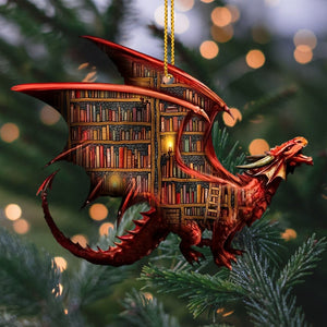 Red Flying Dragon Book Ornament - Unique Book Lover Gift