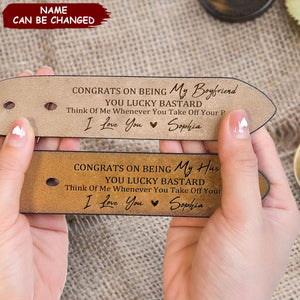 Congrats On Being My Husband You Lucky Bastard - Personalized Engraved Leather Belt