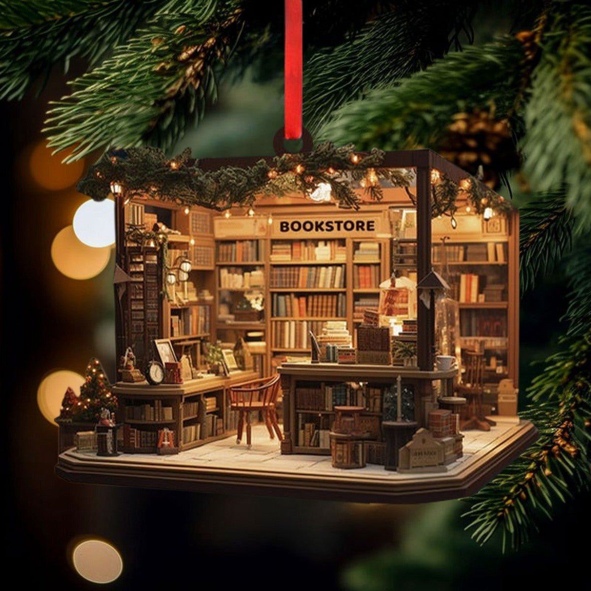 Christmas Bookstore Ornament, Perfect Gift For Book Lovers