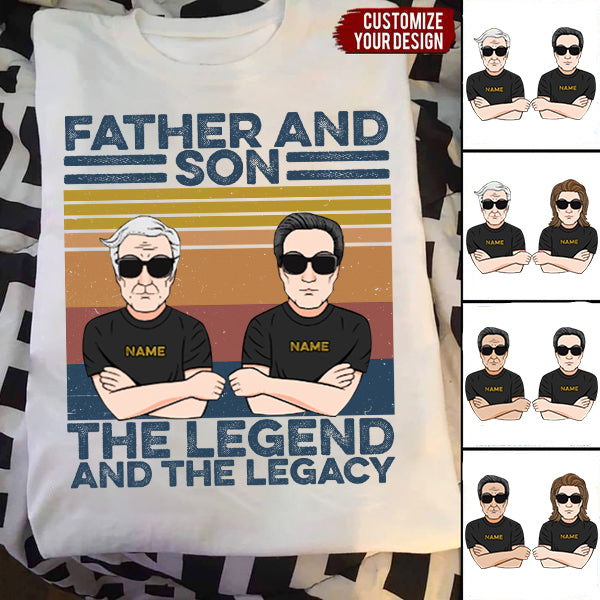 Father And Son, The Legend And The Legacy - Personalized Shirt - Man And Son Fistbump