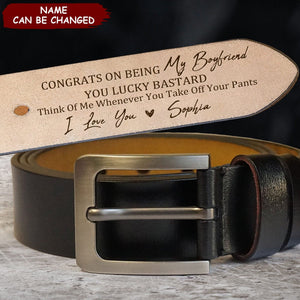 Congrats On Being My Husband You Lucky Bastard - Personalized Engraved Leather Belt