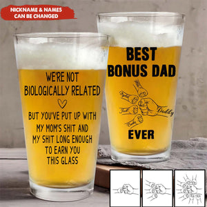 We're Not Biologically Related Bonus Dad Step Dad Gift - Personalized Beer Glass