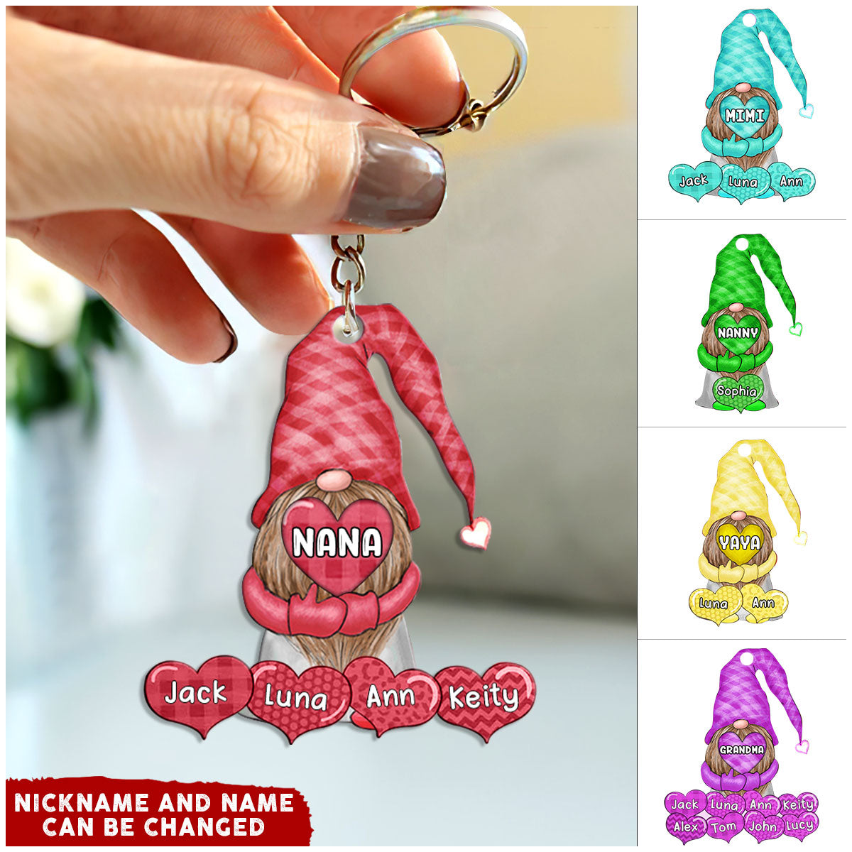 Nana, Mimi, Grandma Doll Heart Love Grandkids Personalized Acrylic Keychain