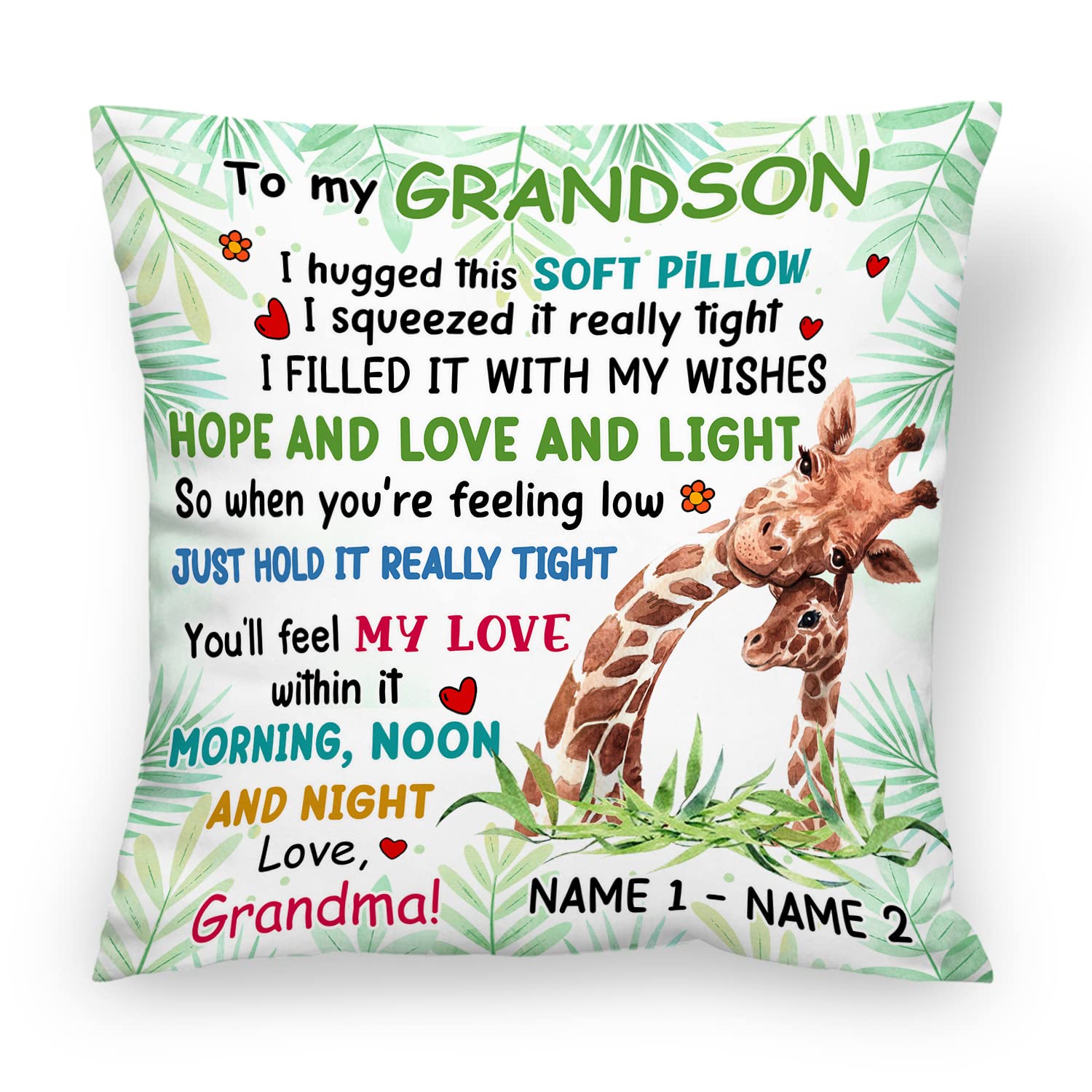 Personalized Granddaughter Grandson Giraffe Hug This Pillow