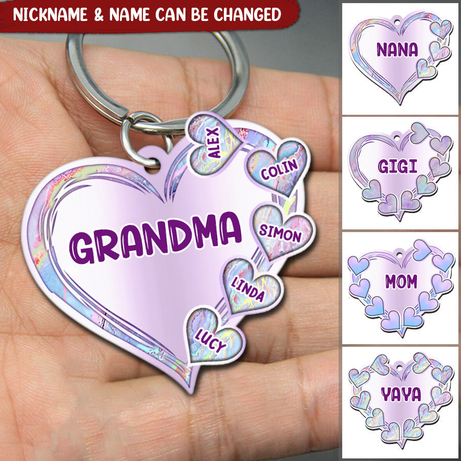 Grandma, Nana, Gigi Heart Love Personalized Color Acrylic Keychain