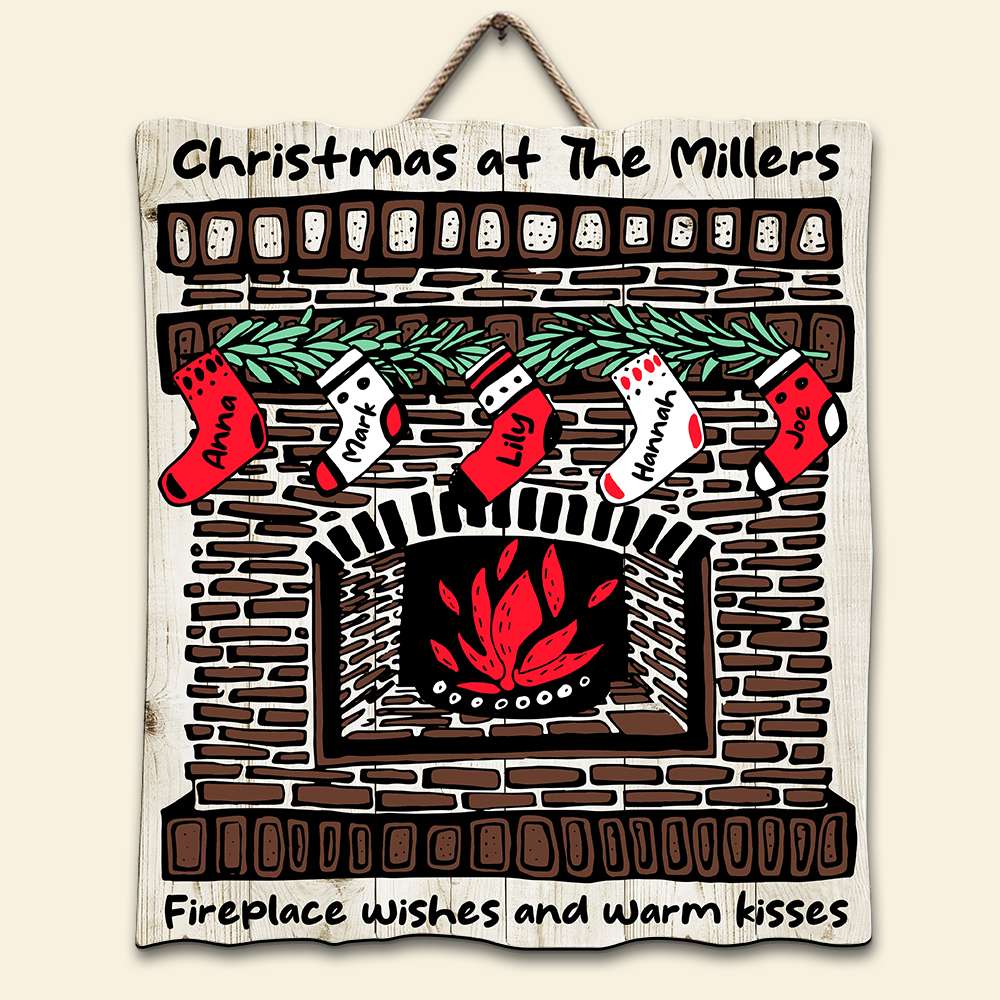 Fireplace Wishes And Warm Kisses Personalized Wood Sign, Christmas Gift