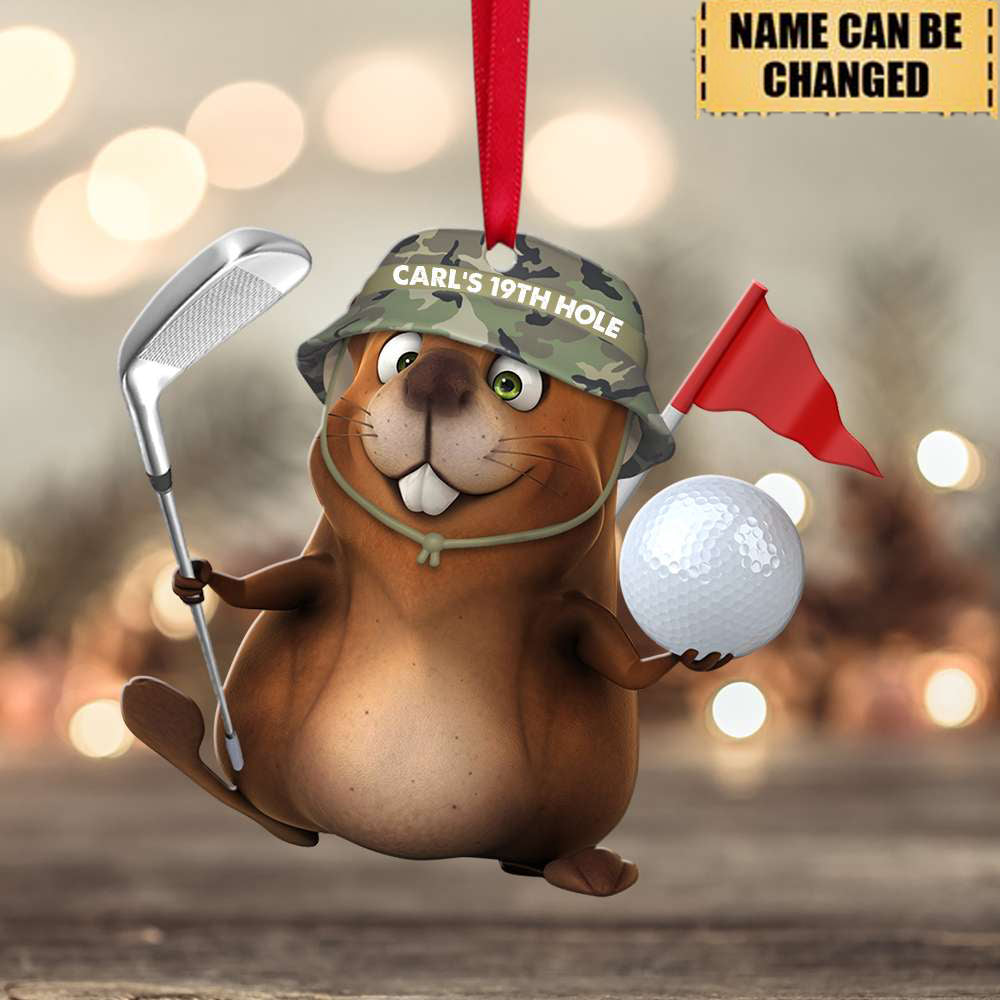 Gopher Playing Golf - Bushwood Country Club- Carl's 19th Hole-Personalized Christmas Ornament