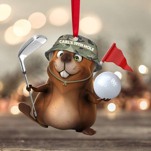 Gopher Playing Golf - Bushwood Country Club- Carl's 19th Hole-Personalized Christmas Ornament