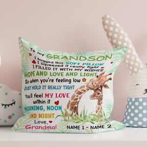 Personalized Granddaughter Grandson Giraffe Hug This Pillow