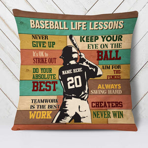 Love Baseball Player Life Lessons Pillow