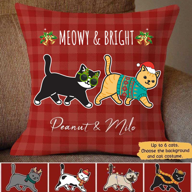 Walking Cat Christmas Pattern Personalized Pillow