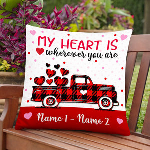 MY HEART IS whereven yow are- Couple Anniversary Pillow