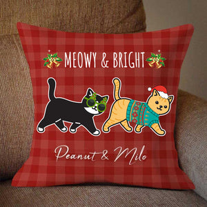 Walking Cat Christmas Pattern Personalized Pillow