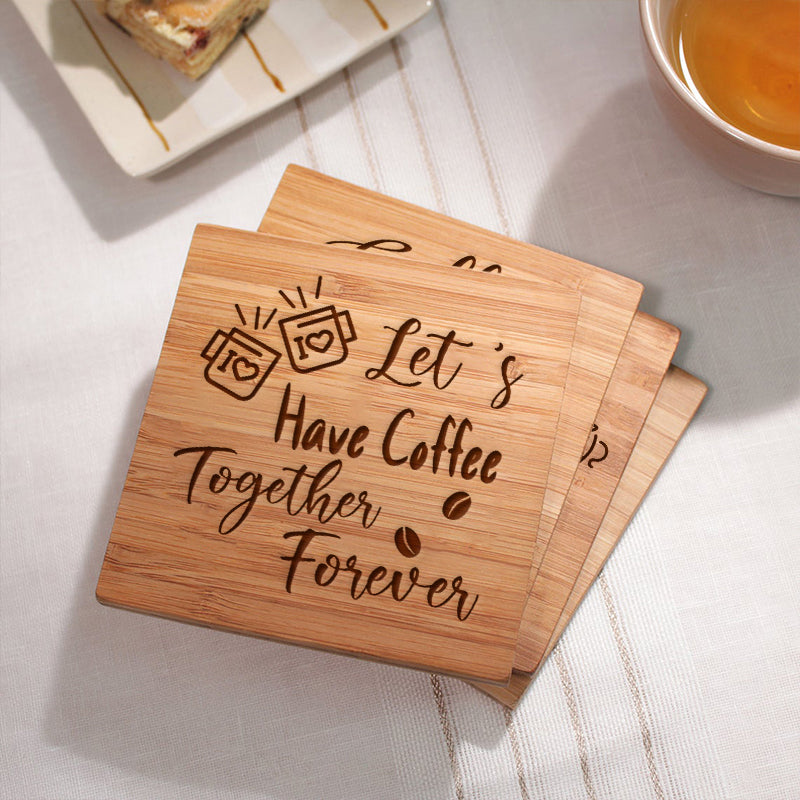 Set of 4 Engraved Coffee Coasters - Housewarming Gift For Family Friend