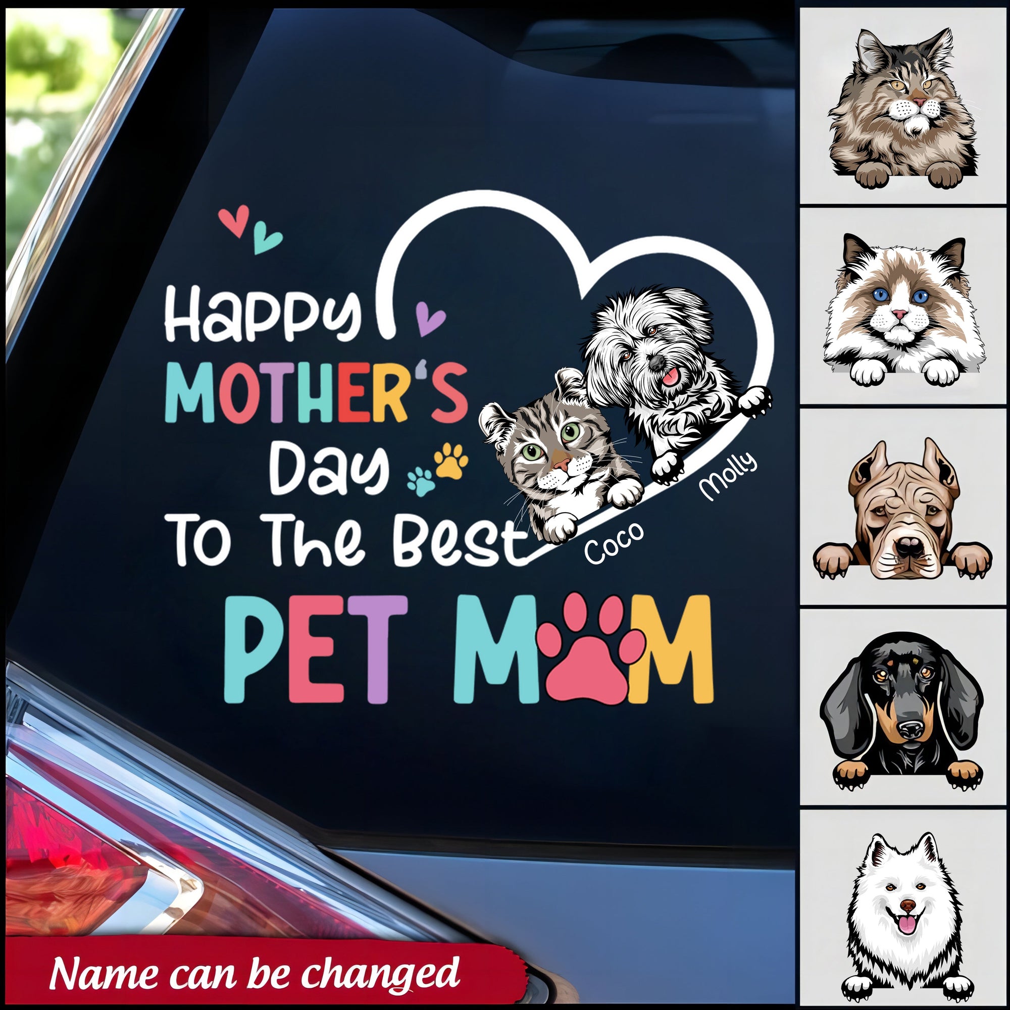 Happy Mother's Day To The Best Pet Mom Cute Cat Kitten Dog Puppy Pet Personalized Decal