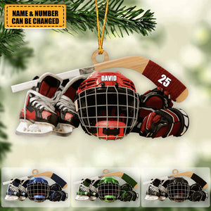 Personalized Christmas Decorations - Ice Hockey Skate Helmets and Stick Gifts for Hockey Lovers