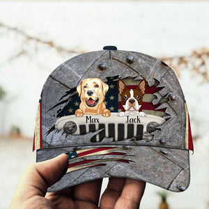 Customized Jeep Dog American Flag Personalized Cap