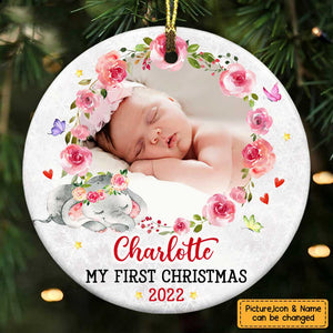 Baby's First Christmas Elephant Circle Ornament