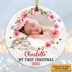 Baby's First Christmas Elephant Circle Ornament