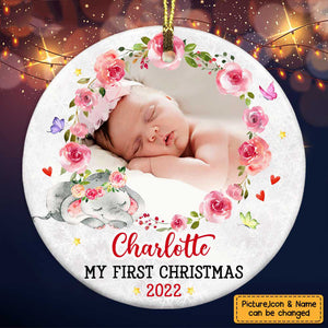 Baby's First Christmas Elephant Circle Ornament