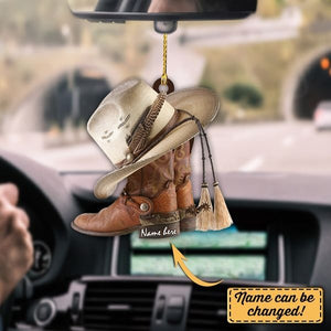 Personalized Boots And Hat Cowboy Flat Acrylic Car Ornament