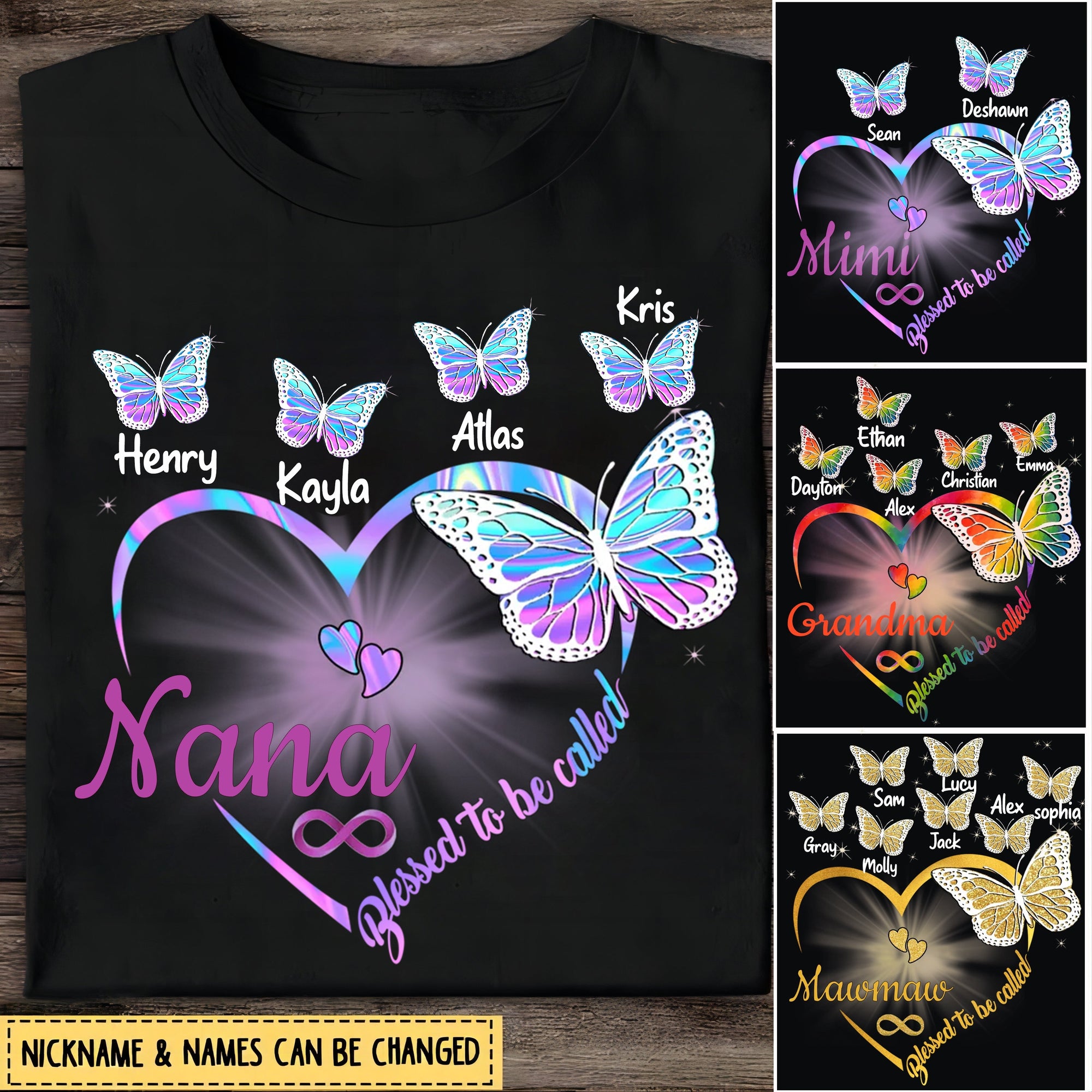 Heart Butterflies Grandma Leopard Personalized Shirt