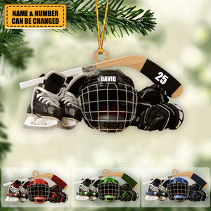 Personalized Christmas Decorations - Ice Hockey Skate Helmets and Stick Gifts for Hockey Lovers