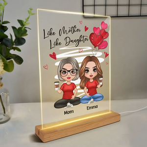 Red Hearts Like Mother Like Daughters Doll Mom And Daughters Sitting Gift For Mom Daughters Personalized Rectangle Acrylic Plaque LED Night Light