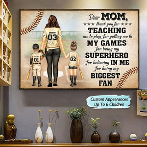 Baseball Dear Mom Thank You For Teaching Me - Gift For Mother - Personalized Custom Poster