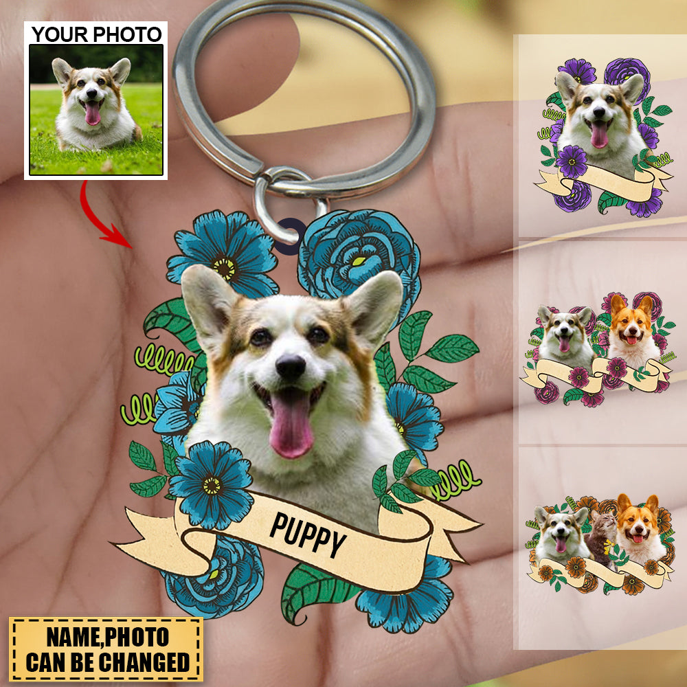 Personalized Pet Potraits Vintage Photo wreath Acrylic Keychain