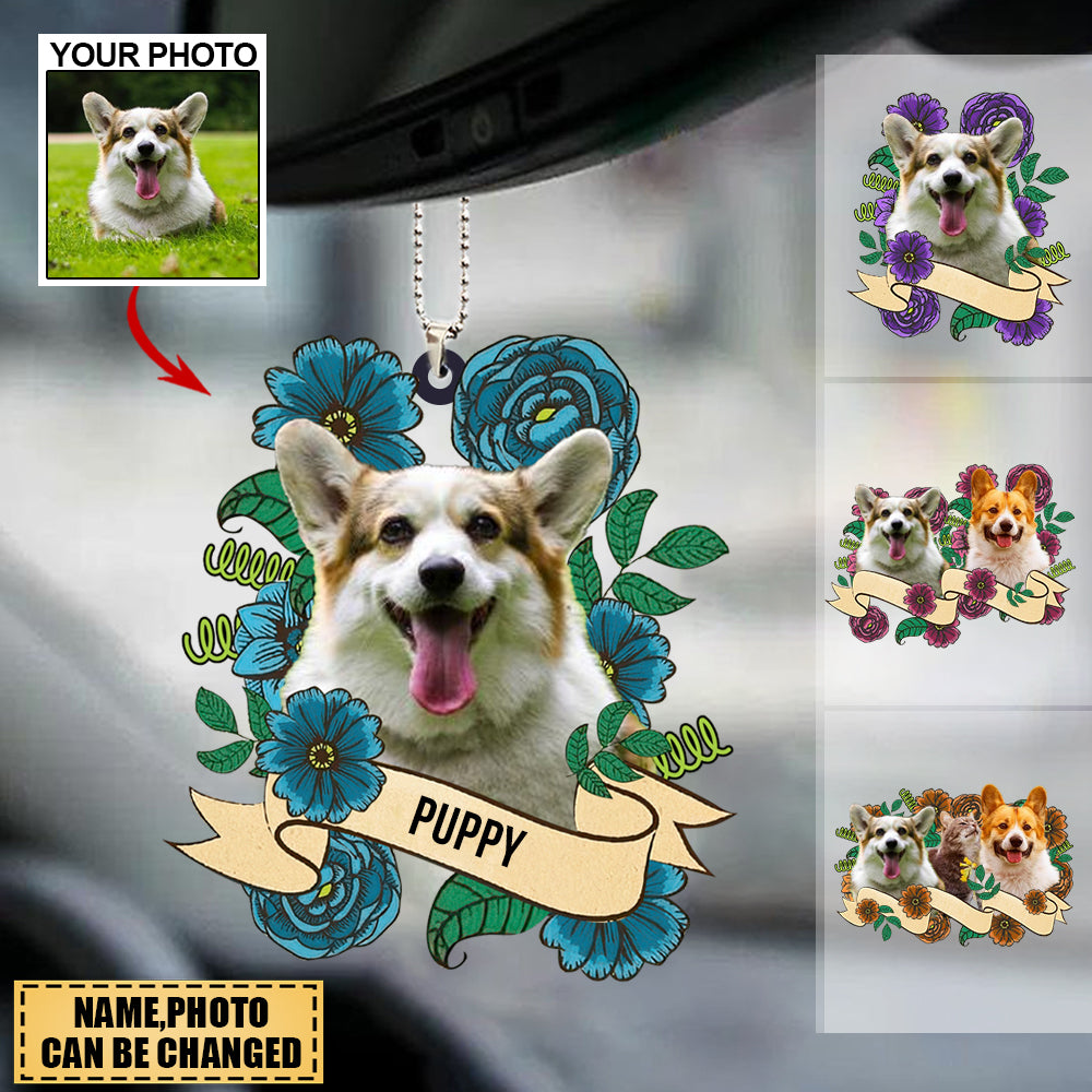 Personalized Pet Potraits Vintage Photo wreath Car Ornament