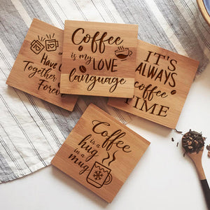 Set of 4 Engraved Coffee Coasters - Housewarming Gift For Family Friend