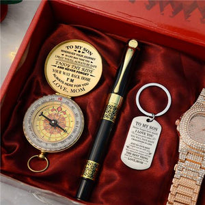 Mom To Son - Enjoy The Ride - Compass Keychain Watch Pen Gift Set