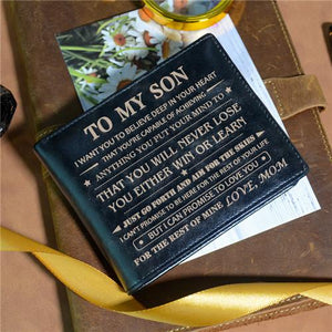 Mom To Son - Never Lose - Black Genuine Leather Wallet