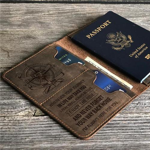 Dad To Son - Enjoy The Ride - Genuine Leather Passport Wallet