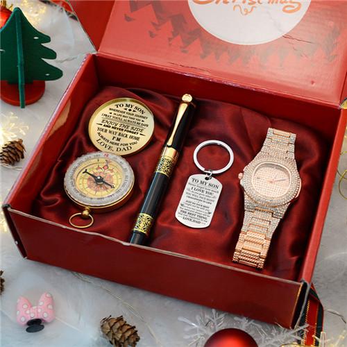 Dad To Son - Enjoy The Ride - Compass Keychain Watch Pen Gift Set