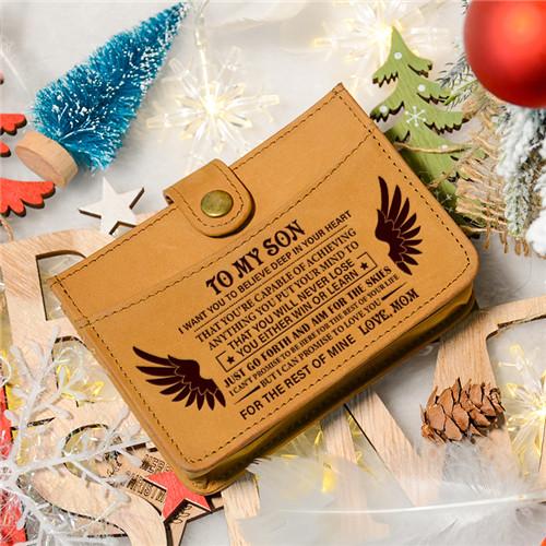 Mom To Son - Never Lose - RFID Blocking Genuine Leather Card Holder