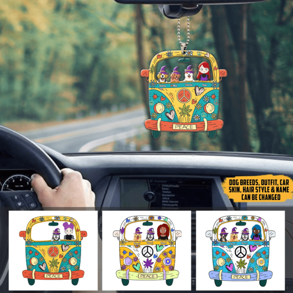 Girl Travel In Hippie Car With Dog Halloween Version Personalized Car Hanging