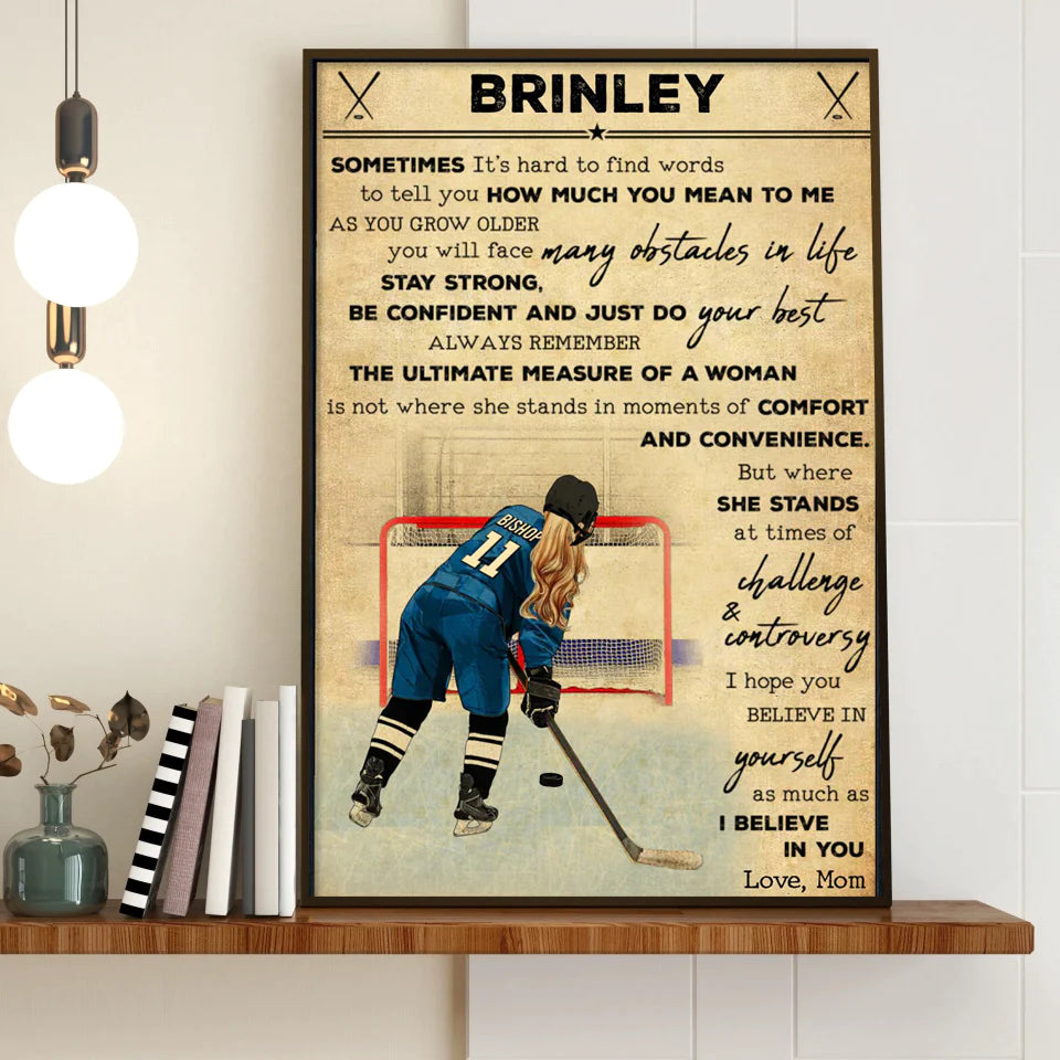 Personalized Girl Ice Hockey Poster, Canvas, Hockey Gifts, Gifts For Hockey Players, Sport Gifts For Daughter With Custom Name, Number, Appearance & Background