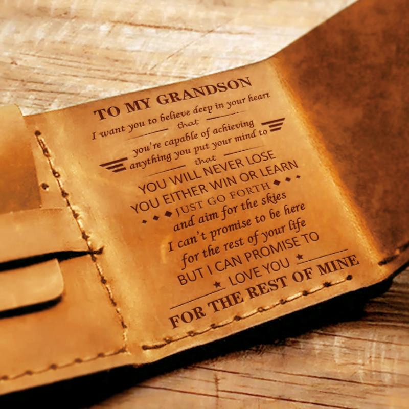 To My GrandSon - Premium Cow Leather Trifold Wallet