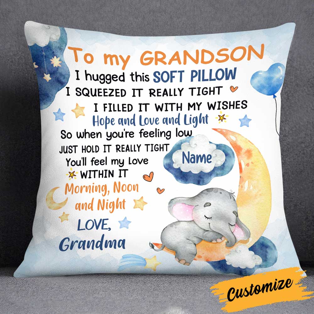 Personalized Mom Grandma Elephant Hug This Pillow