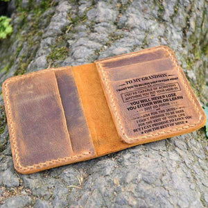 To My Grandson -You Will Never Lose- Leather Bifold Wallet