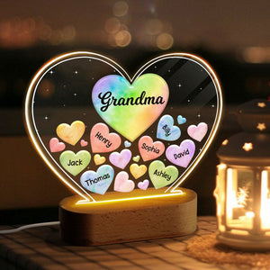 Grandma Mom Hearts In Heart Personalized Acrylic Heart LED Night Light