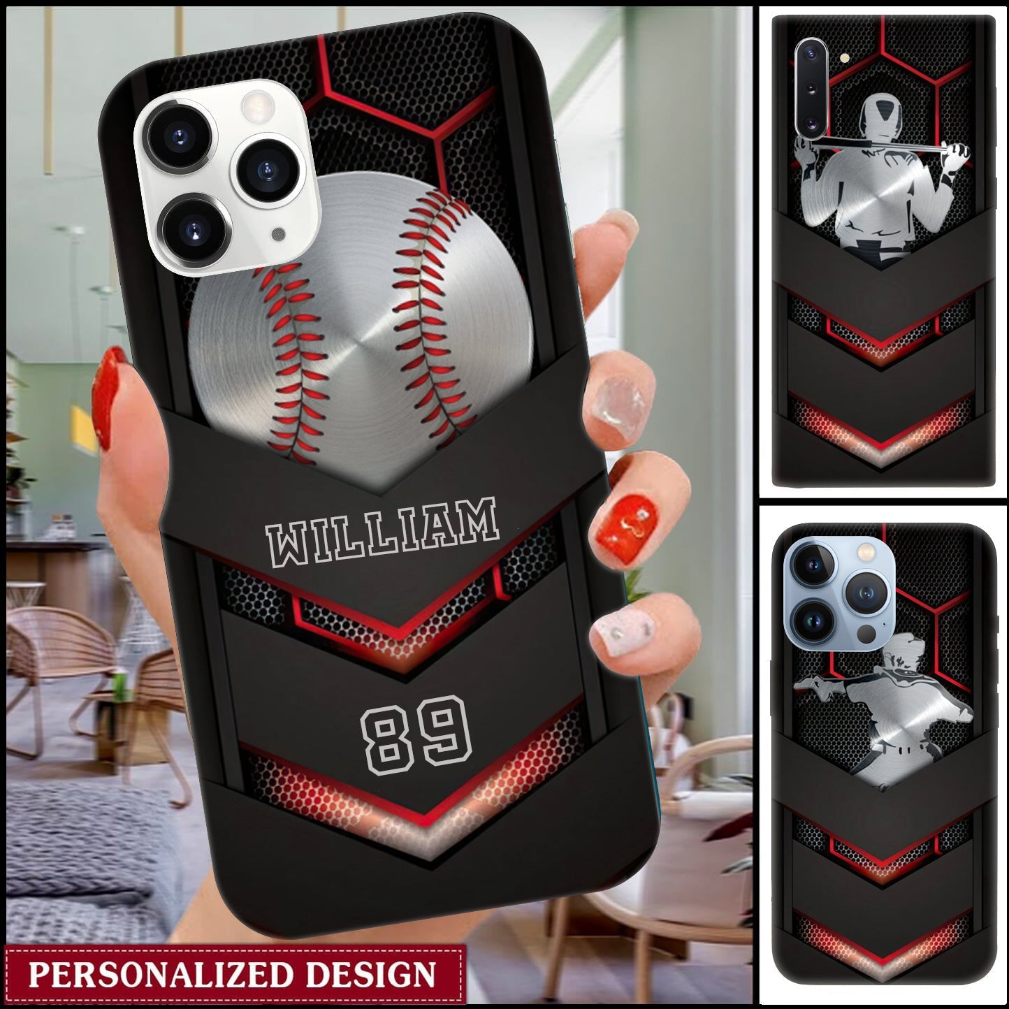 I LOVE BASEBALL PERSONALIZED GLASS PHONE CASE