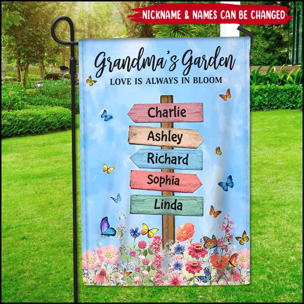 Grandma Mom's Garden Butterflies, Where Love Grows Personalized Flag