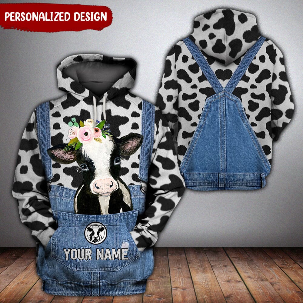 Love Cow Breeds Custom Name Denim Pattern Personalized Hoodie