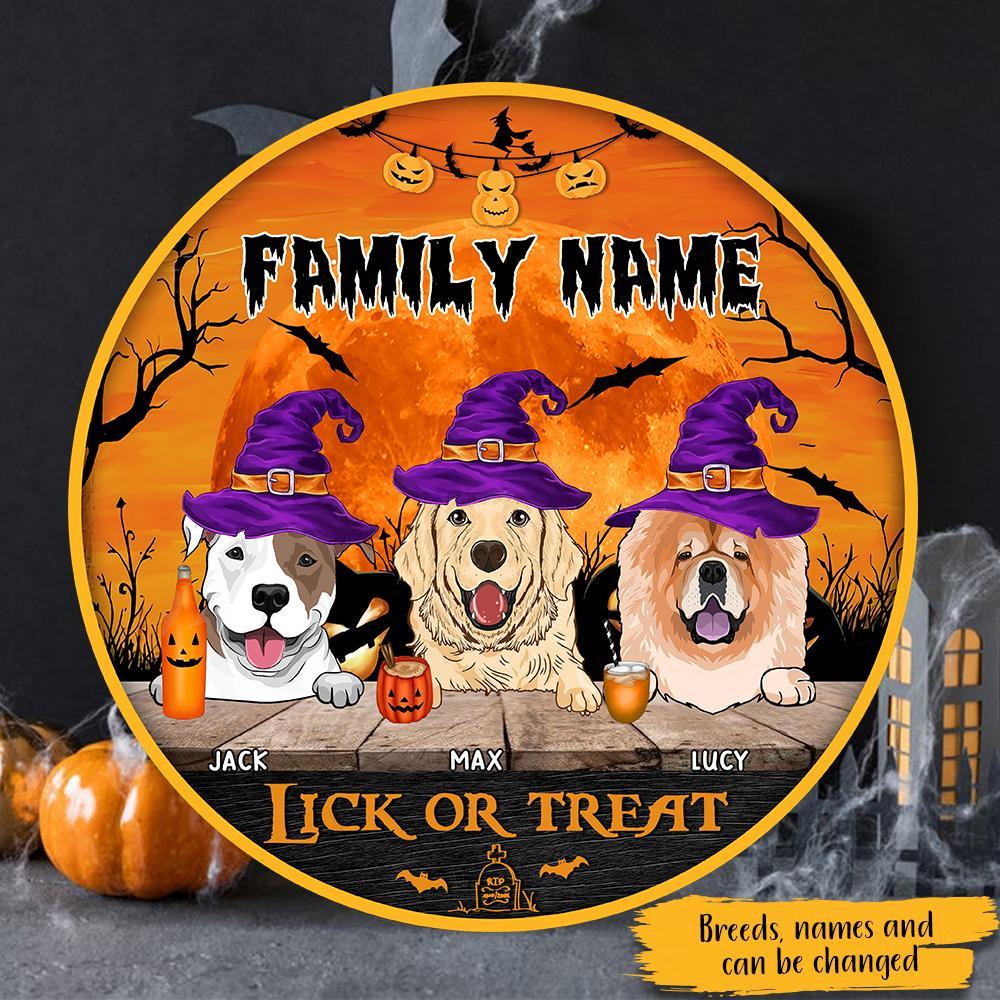 Lick Or Treat Dogs Welcome Halloween Personalized Wood Sign