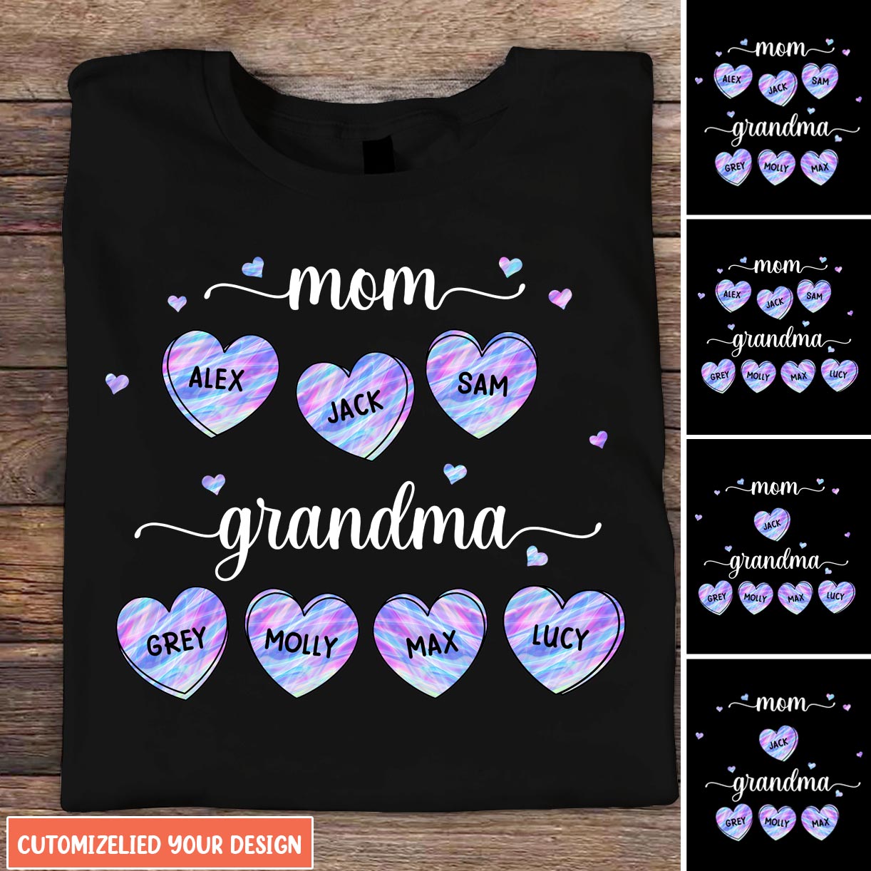 Mom Grandma Hologram Sweet Heart Personalized T-Shirt