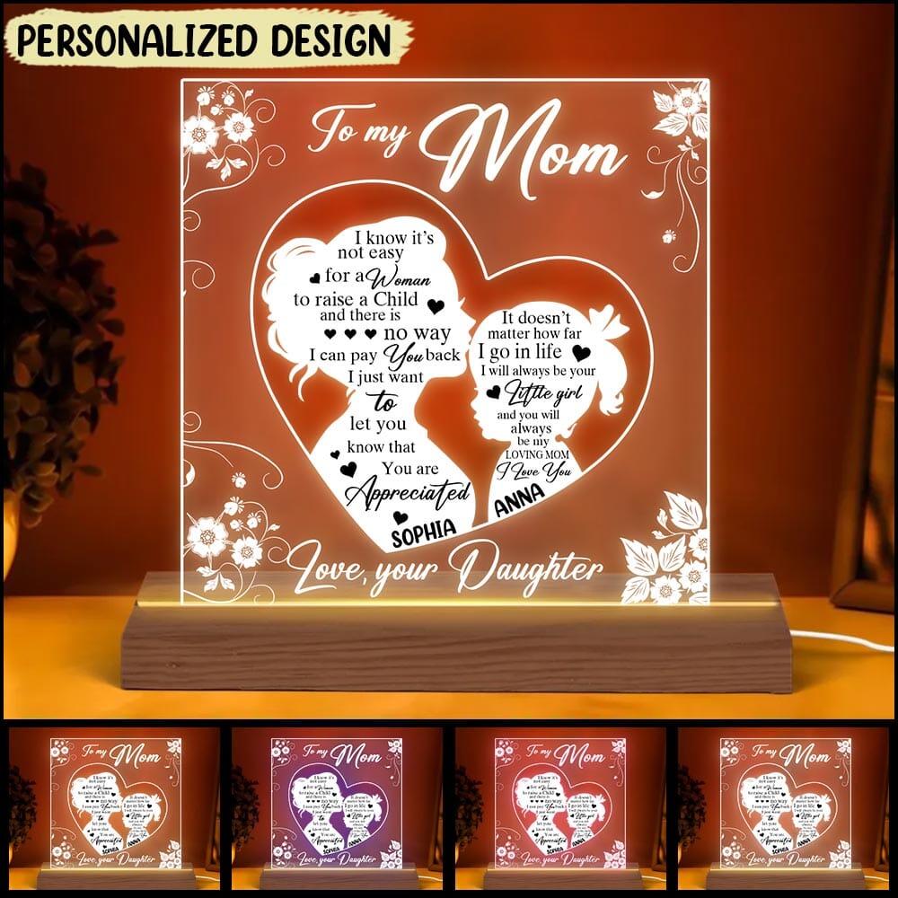 To My Mom, Mother's Day Gift For Mother From Daughter Personalized Acrylic Plaque Led Lamp Night Light