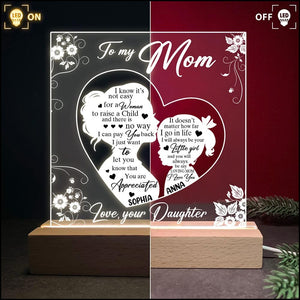 To My Mom, Mother's Day Gift For Mother From Daughter Personalized Acrylic Plaque Led Lamp Night Light